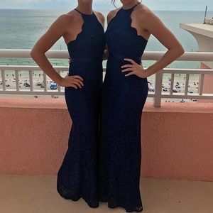 Navy, lace maxi halter dress